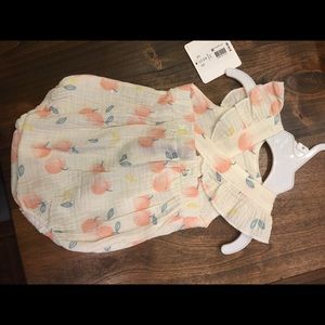 0-3 month Starting Out peach print flutter sleeve cross back bubble romper.